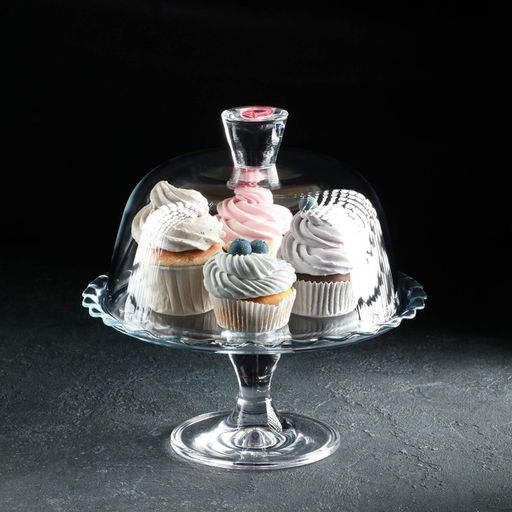 Блюдо Paşabahçe Patisserie, с крышкой, на ножке, стекло, прозрачное