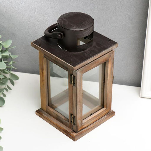 Деревянный подсвечник-фонарь на 1 свечу «Строгий», коричневый, 23×11.5×11.5 см