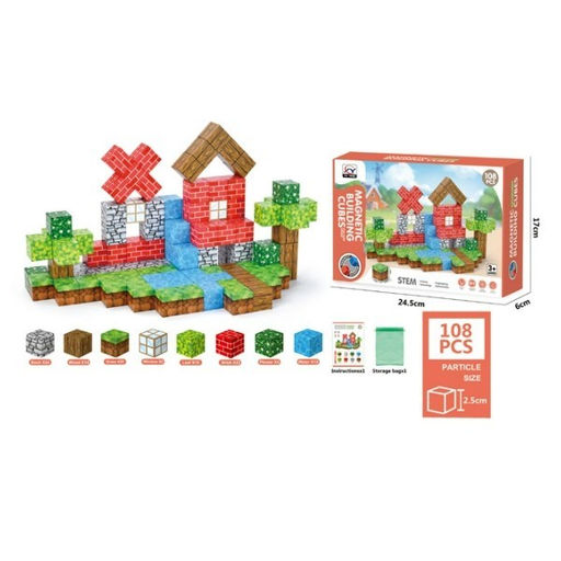 Конструктор магнитный 108 кубиков, размер кубика 2,5*2,5см, в коробке (3010705)