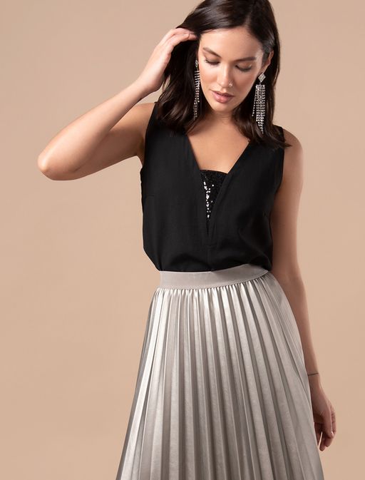 VILATTE / Топ с вставкой из пайеток из вискозы с лайоселлом  фото 4