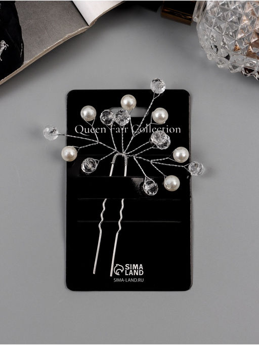 Цена за 6 шт. Шпилька для волос «Эмилия», шарики ассорти, 9×7 см, белая, прозрачная