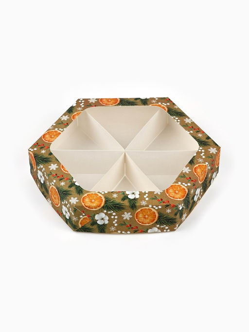 Цена за 5 шт. Коробка складная новогодняя «Хвоя, хлопок, апельсины», 23×23×4 см