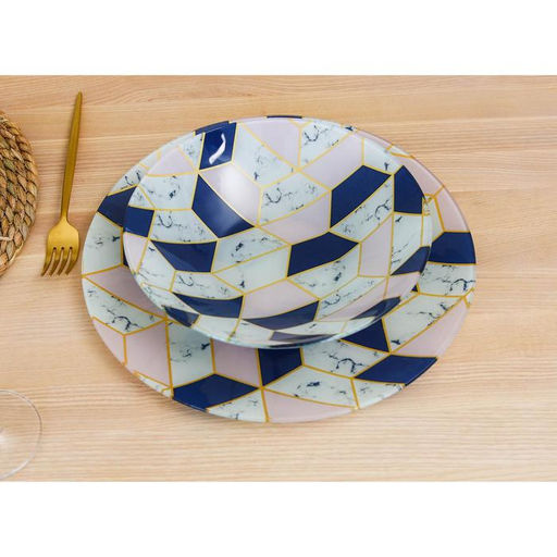 Тарелка стеклянная обеденная Доляна Розовый мрамор, d=23 см фото 14