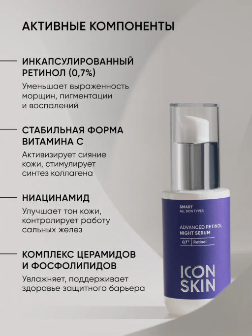 Ночная сыворотка для лица с 0,7% ретинола - Icon skin фото 6