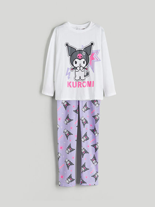 Bisiklet Yaka Kuromi Bask?l? K?z ?ocuk Pijama Tak?m?