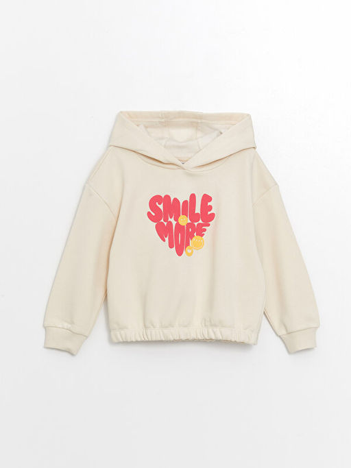 Kap??onlu Bask?l? Uzun Kollu K?z ?ocuk Sweatshirt