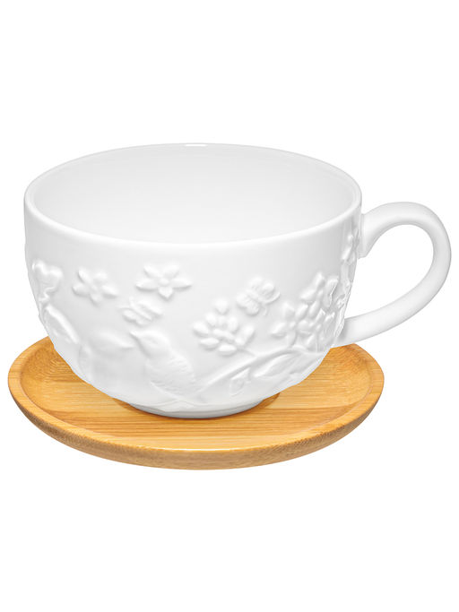 Чашка для капучино и кофе латте 340 мл 13*10*6,5 см Птички на ветке на деревянной подставке - Elan gallery фото 3