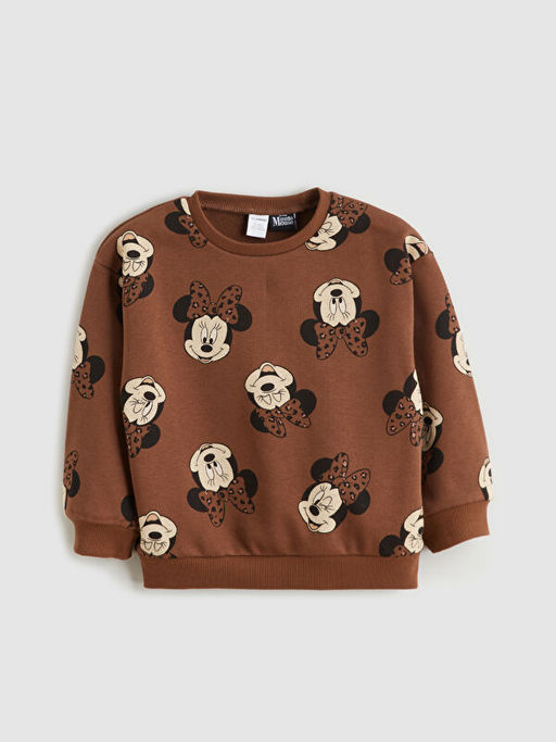 Bisiklet Yaka Minnie Mouse Bask?l? K?z ?ocuk Sweatshirt ve Tayt