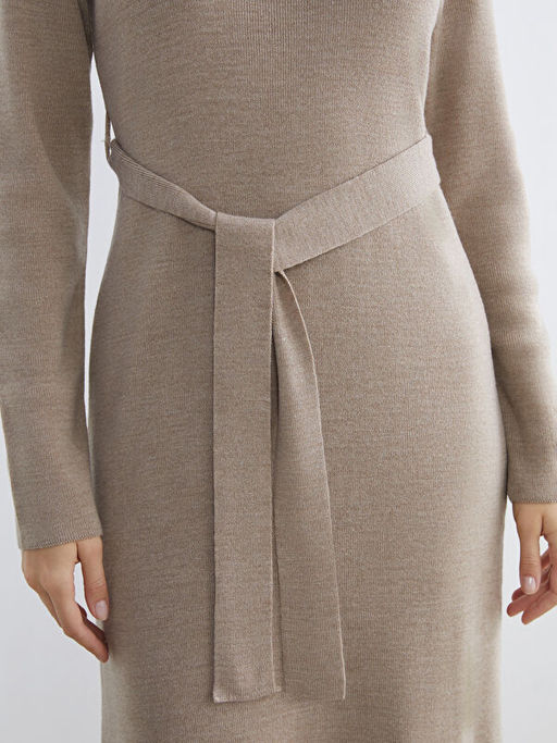 Bisiklet Yaka Beli Ku?akl? Triko Elbise