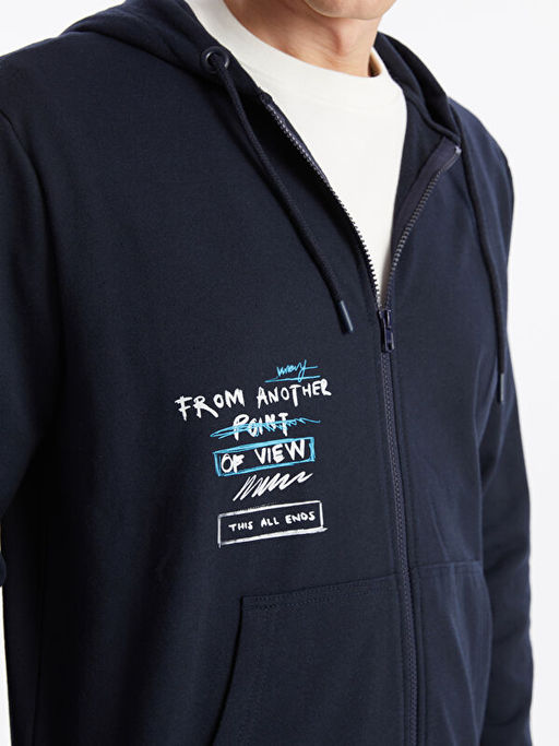 Kap??onlu Uzun Kollu Erkek Fermuarl? Sweatshirt