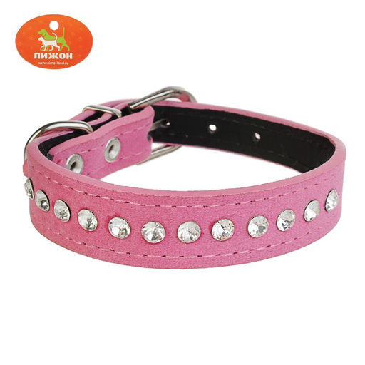 Ошейник Бархат и стразы, 31 х 1,3/2 см, ОШ 22-28 см, розовый