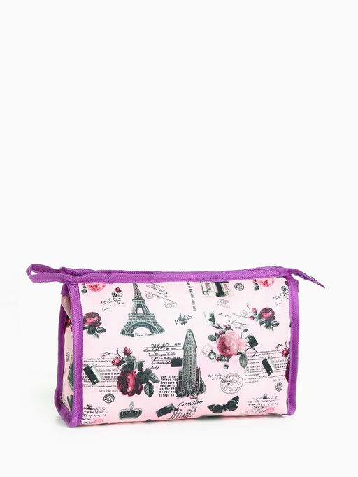 Набор простых косметичек 2 в 1 на молниях, с принтом, сиреневый