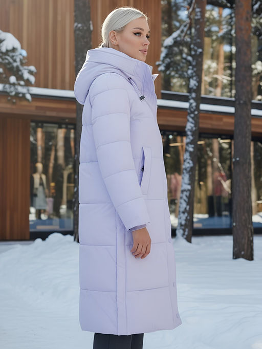 Пальто утепленное стеганное зимнее с капюшоном женское фиолетового цвета 9601F - Holdluck фото 25