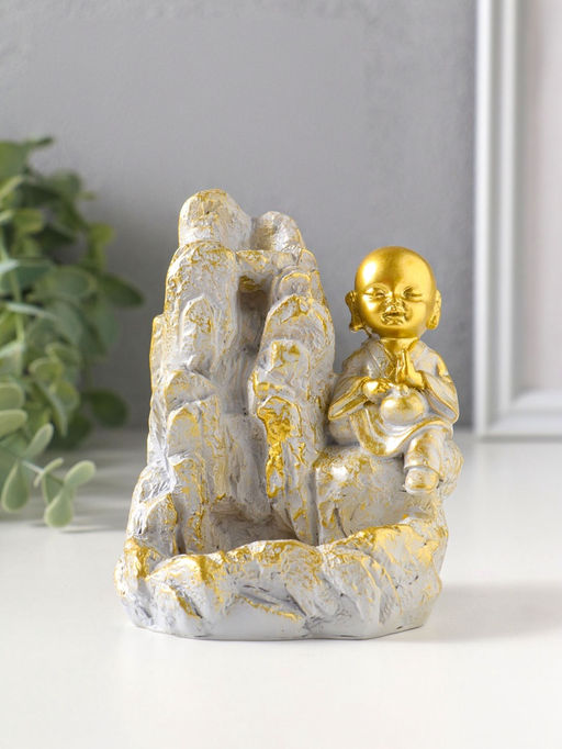 Подставка для благовоний "Хотей на скале" стелющийся дым, беж с патиной 9,5х7х12,5 см