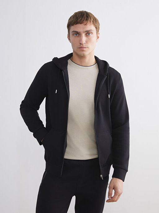 Kap??onlu Uzun Kollu Erkek Fermuarl? Sweatshirt
