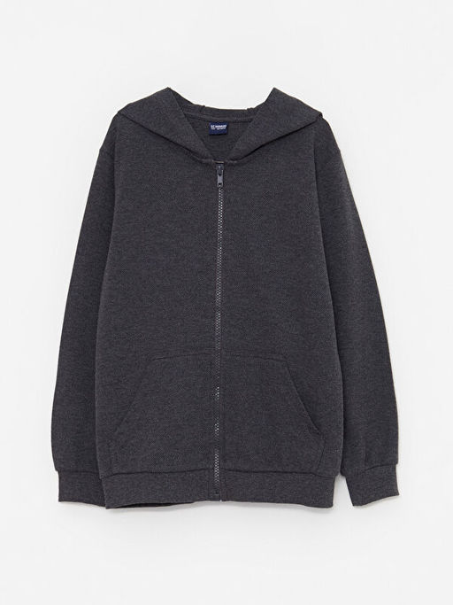 Kap??onlu Basic Uzun Kollu Erkek ?ocuk Fermuarl? Sweatshirt