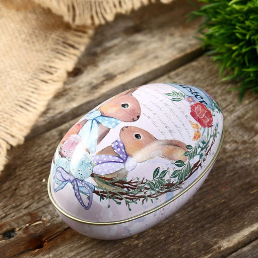 Металлическая шкатулка - яйцо Кролики, для украшений, хранения мелочи, 11?6.5?7 см
