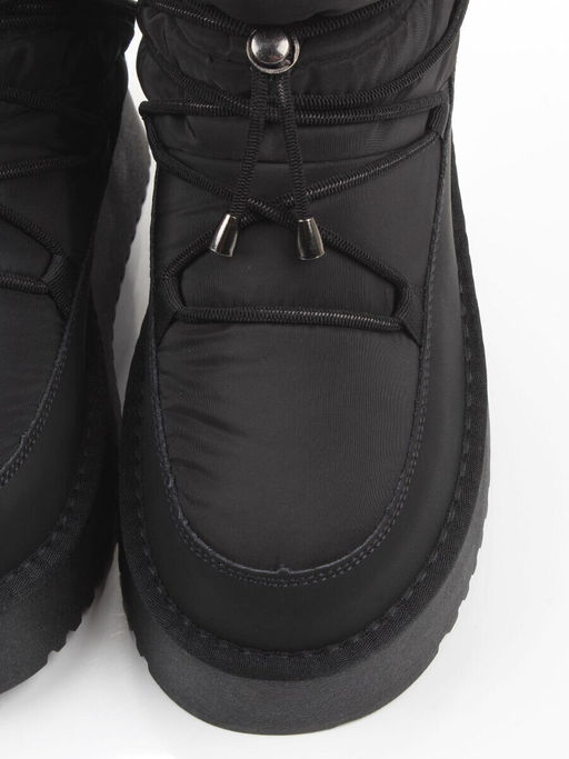 04-WF029-2M BLACK Ботинки зимние женские (натуральная кожа, курточная ткань, 100% шерсть)