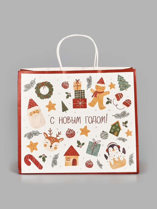 Пакет подарочный Новогодние мечты, белый крафт, 32 ? 28 ? 15 см