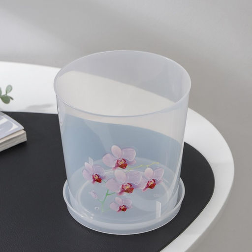 Горшок для орхидей с поддоном, 1.8 л, пластиковый, прозрачный, МИКС