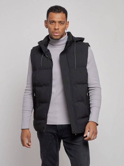 Жилетка мужская утепленная с капюшоном великан черного цвета 8618Ch - YUNDA фото 8