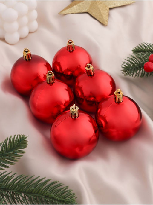 Цена за 2 шт. Ёлочные игрушки Глянец, шары новогодние, d=6 см, набор 6 шт., красный