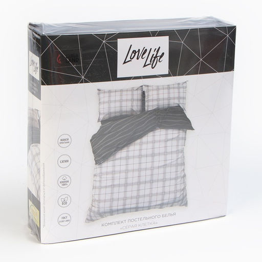 Постельное бельё LoveLife евро Серая клетка, 200х217см, 225х240см, 50х70см-2шт, 100%хлопок, сатин,125г/м  фото 5