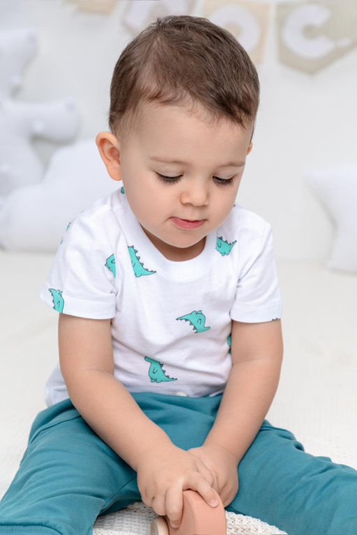 КР 302034/белый,зеленые динозавры фуфайка (футболка) д/мал яс