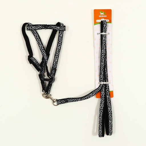 Комплект прошитый Жираф, ширина 1 см, поводок 120 см, шлейка 23-35 см, чёрно-белый - Пижон фото 6
