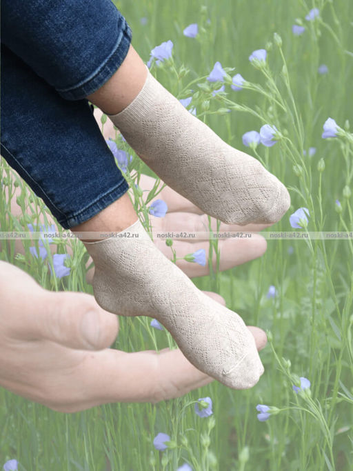 Цена за 5 пар.5 ПАР - Носки женские Белорусский лен с крапивой ажурные