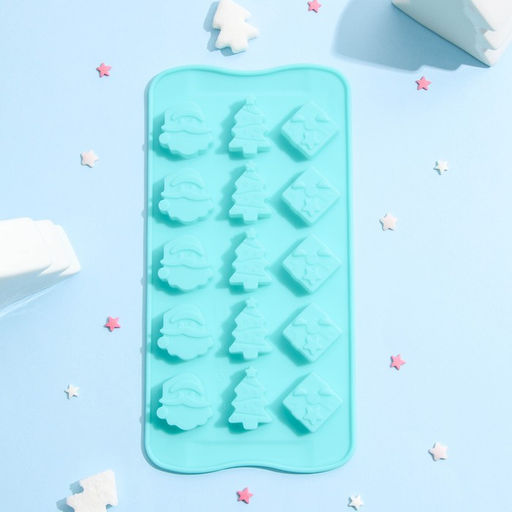 Форма для конфет и шоколада Доляна Новый год, силикон, 21?10.5 см, 15 ячеек, бирюзовая