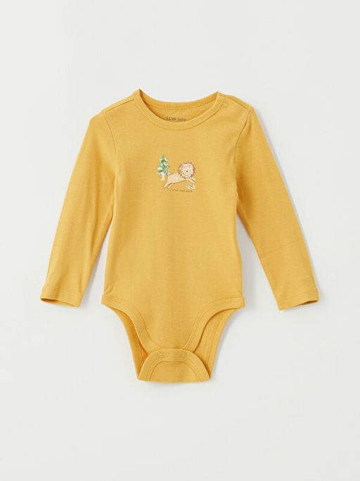 Bask?l? Uzun Kollu Erkek Bebek ??t??tl? Bodysuit 2li