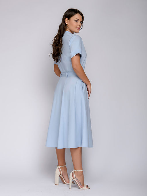 Платье голубое длины миди с короткими рукавами - 1001dress фото 3
