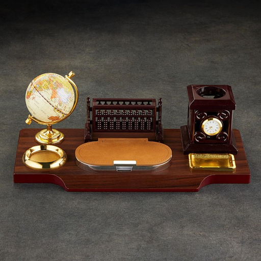 Набор настольный, органайзер 6 в 1, с визитницей и часами, вишня