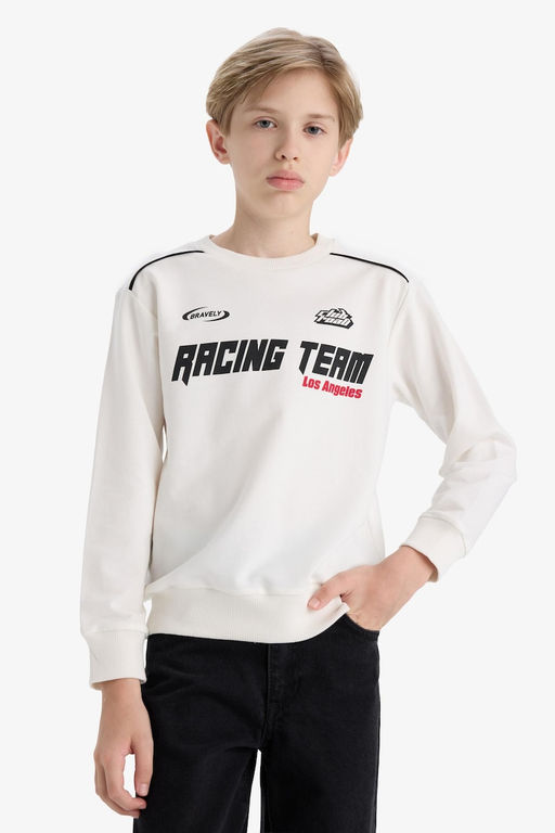 %100 Pamuk Bisiklet Yaka Bask_l_ Sweatshirt Erkek _ocuk - Defacto фото 7