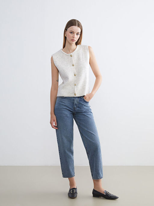 Bisiklet Yaka Kad?n Triko Yelek