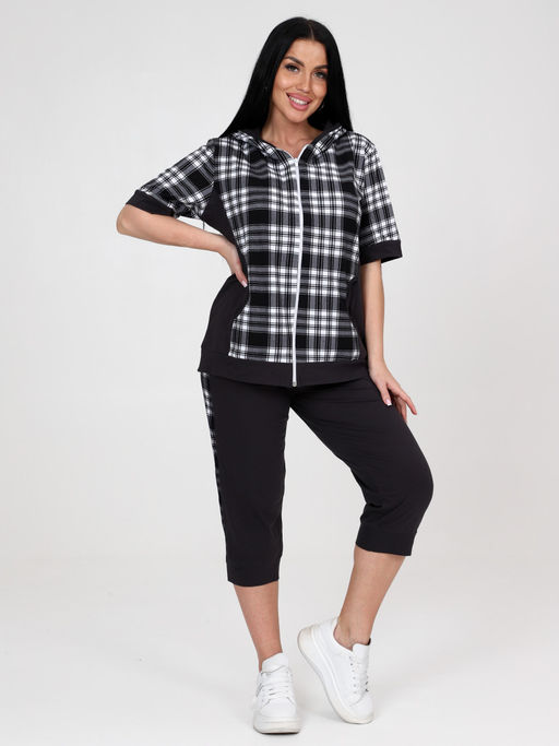 269 ДОМАШНИЙ КОСТЮМ (бриджи) (Графит/чёрно-белая клетка) - А-дина фото 2