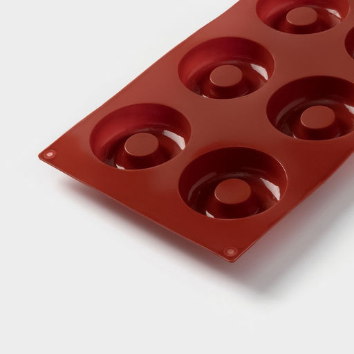 Форма для выпечки Доляна «Сладости.Пончики», силикон, 29×17 см, 6 ячеек, d=6.8 см, коричневая