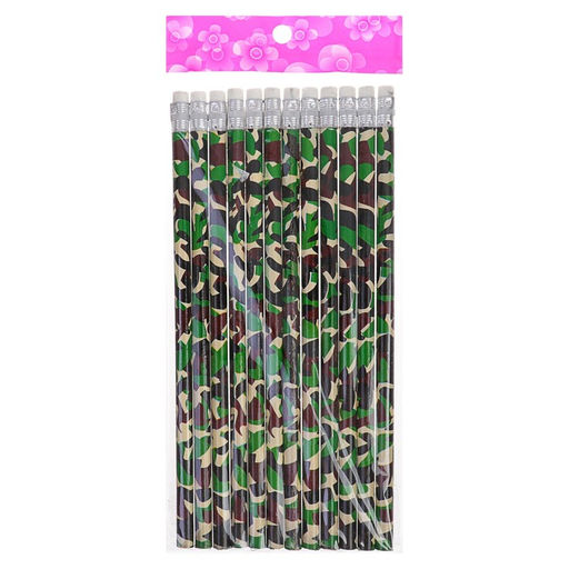 Цена за 12 шт. Карандаш чёрнографитный с ластиком "Милитари", твёрдость НВ