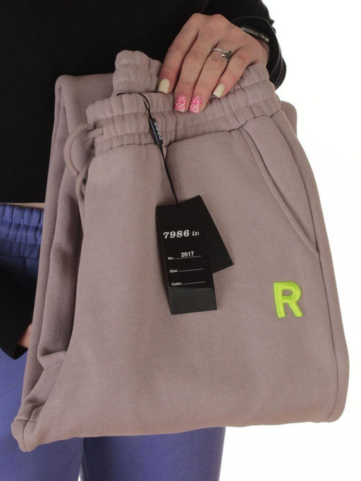 2617 GRAY/BEIGE Брюки спортивные утепленные женские (85% хлопок, 10% полиэстер, 5% спандекс)