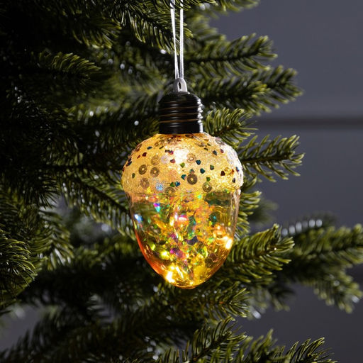 Ёлочный шар Жёлудь жёлтый, 12х7 см, 4 LED, от батареек, свечение тёплое белое - Luazon lighting фото 2