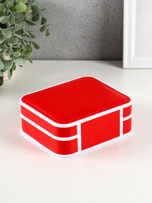 Шкатулка для украшений Giulia, пластик, кожзам, 6 ячеек, 10 полос, красная, 13.5?11.5?5.5 см