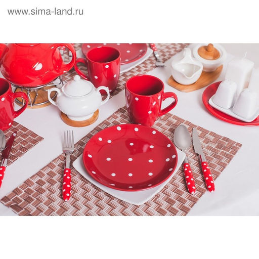 Кружка Доляна Красный горох, 360 мл, керамика, красная  фото 4