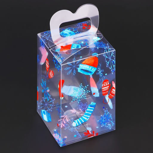 Цена за 5 шт. Коробка подарочная новогодняя складная ПВХ С Праздником! 6?6?10 см