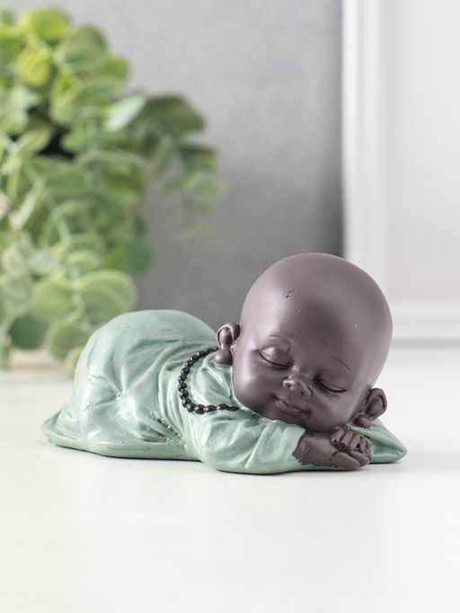 Сувенир полистоун "Маленький спящий будда" зелёно-коричневый 6,5х11х5,3 см