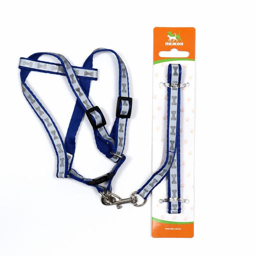 Комплект светоотражающий Косточки, ошейник 120 х 1 см, ОШ 28-36 см, ОГ 28-36 см, синий - Пижон фото 8