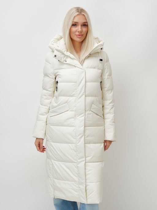 Пальто утепленное стеганное зимнее с капюшоном женское бежевого цвета 9610B - Mtforce фото 12