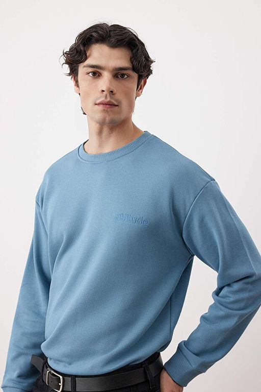 Indigo Oversize/Geni_ Kesim Yaz_ Nak__l_ _ardonsuz Sweatshirt TMNAW24SW00039 - Trendyolmilla фото 2
