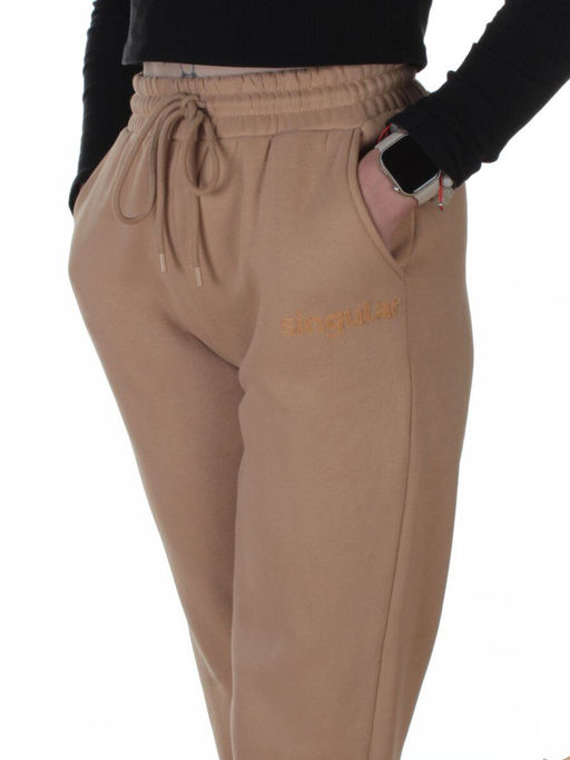 2623 BEIGE Штаны утепленные спортивные женские (85% хлопок, 10% полиэстер, 5% спандекс)