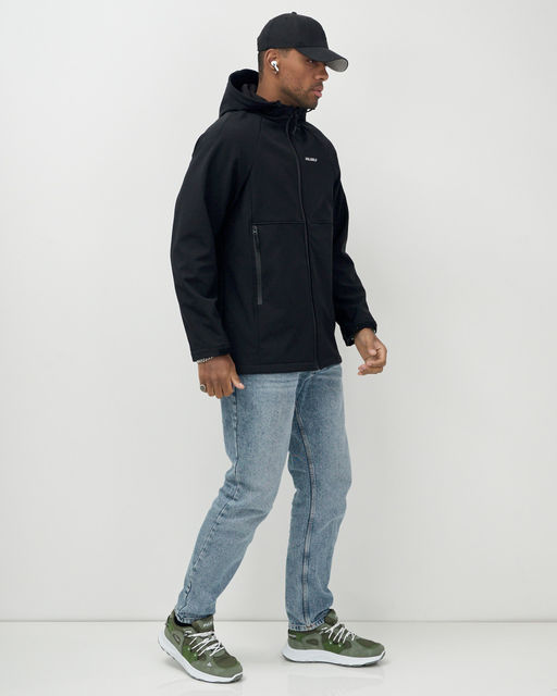 Ветровка спортивная мужская с капюшоном softshell черного цвета 9563Ch - Mtforce фото 4